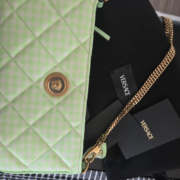 Versace Green Checkered quilted Crossbody Bag NWOT - Picture 4 of 12